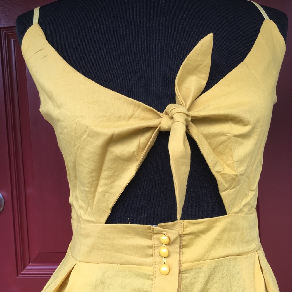 Yellow Mustard Knot Front Button Dress - Picture 7 of 8
